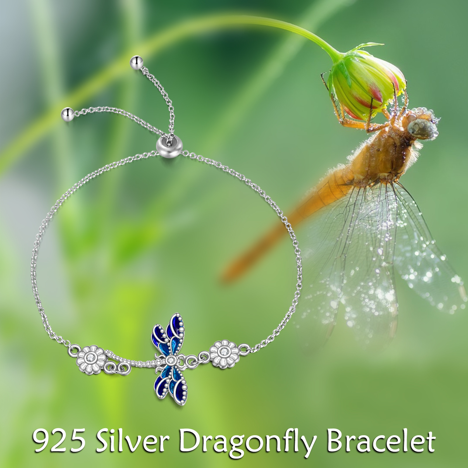 Sterling Silver Dragonfly Link Chain Bracelet for Women